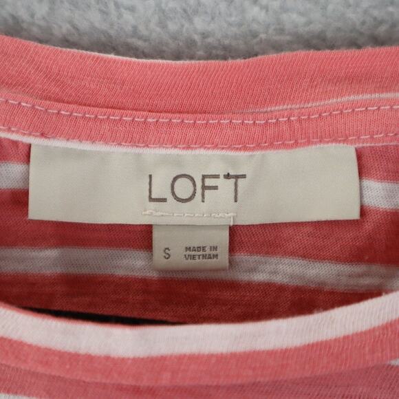 Women's Loft Top Size Small Pink & White Stripe w/ Eyelet Lace Trim - Picture 3 of 5